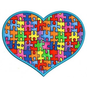 Autism Awareness Heart Applique Machine Embroidery Digitized Design Pattern - Instant Download - 4x4 , 5x7, and 6x10 -hoops